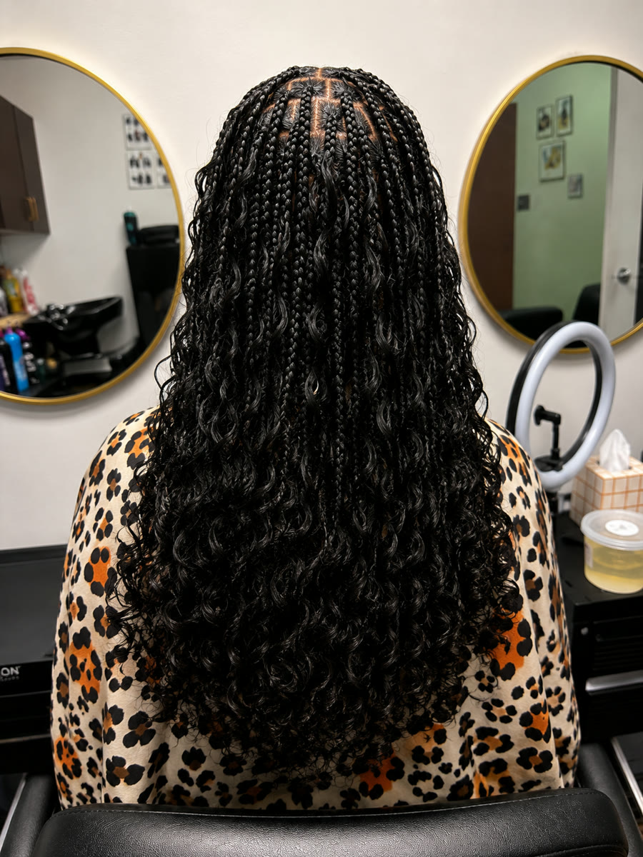 Boho knotless braids with long loose curls