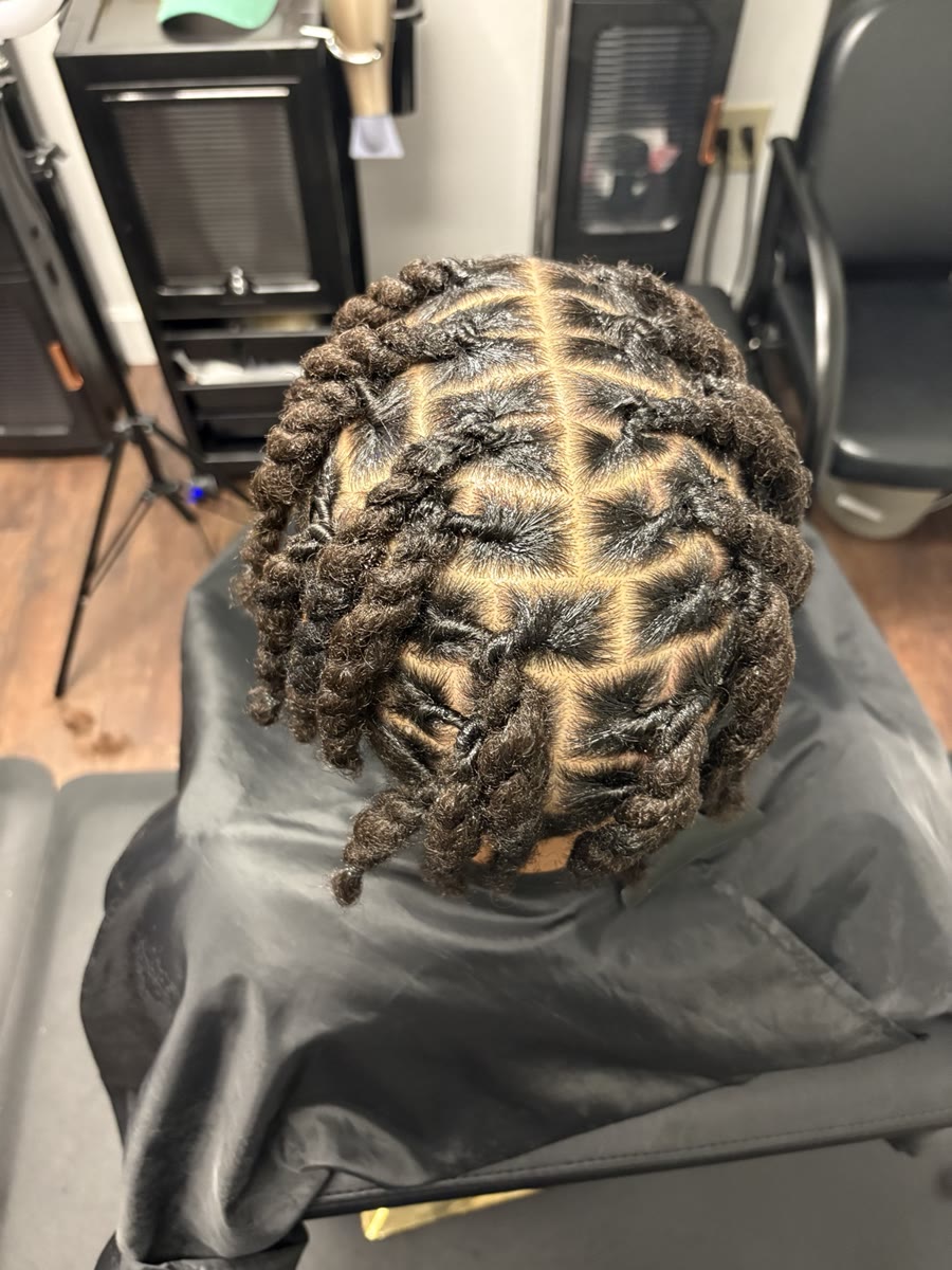 Two-strand twists with clean parting, seen from above